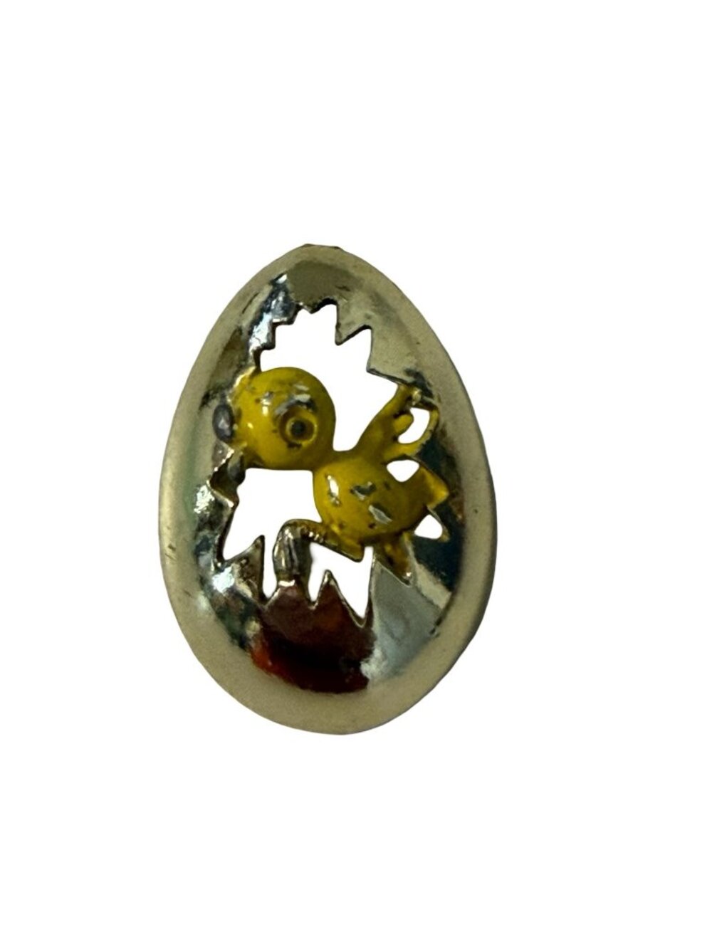 Vintage Hatching Chick Egg Brooch Yellow Enamel Easter Pin Gold Tone Figural